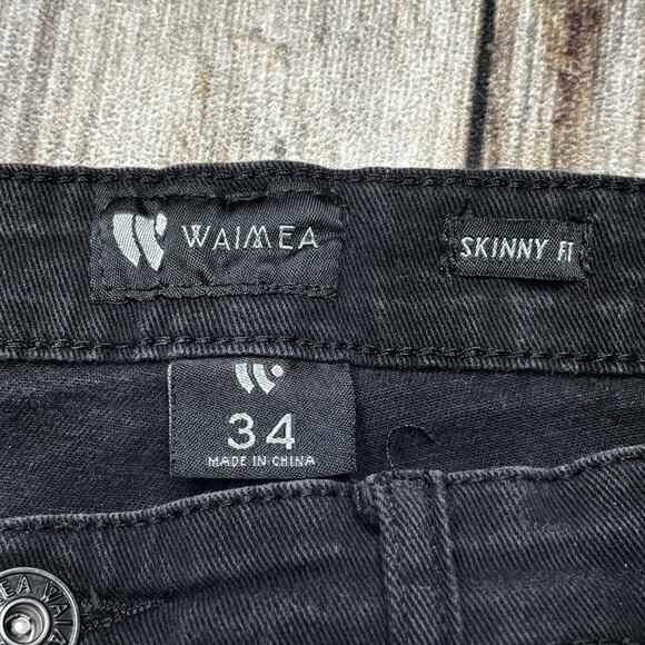 Waimea Skinny Fit Cargo Zip 2 Tone Moto Jeans Mens Size 34x32 Black Cream - Picture 4 of 12